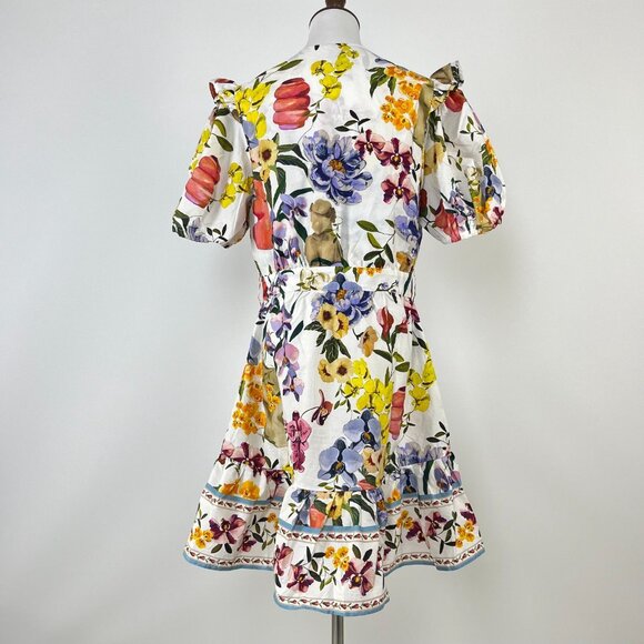 NWOT FARM Rio Floral Ruffles Greek Garden Off-White Mini Dress Size XL - Picture 9 of 14